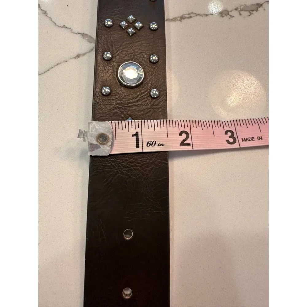 Womens Western Rhinestone Studded Belt Brown Silver Buckle Size Large L/G